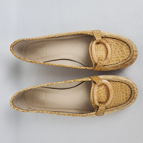 Stuart Weitzman Croc Cream Leather Tortoise Buckle Loafers Size 6.5 - Picture 3 of 9